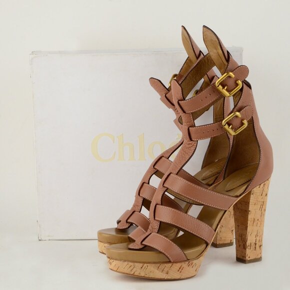 CHLOE SHOES STRAPPY LEATHER PADDINGTON SANDALS GLADIATOR CORK sz 40 9.5 - Picture 12 of 12